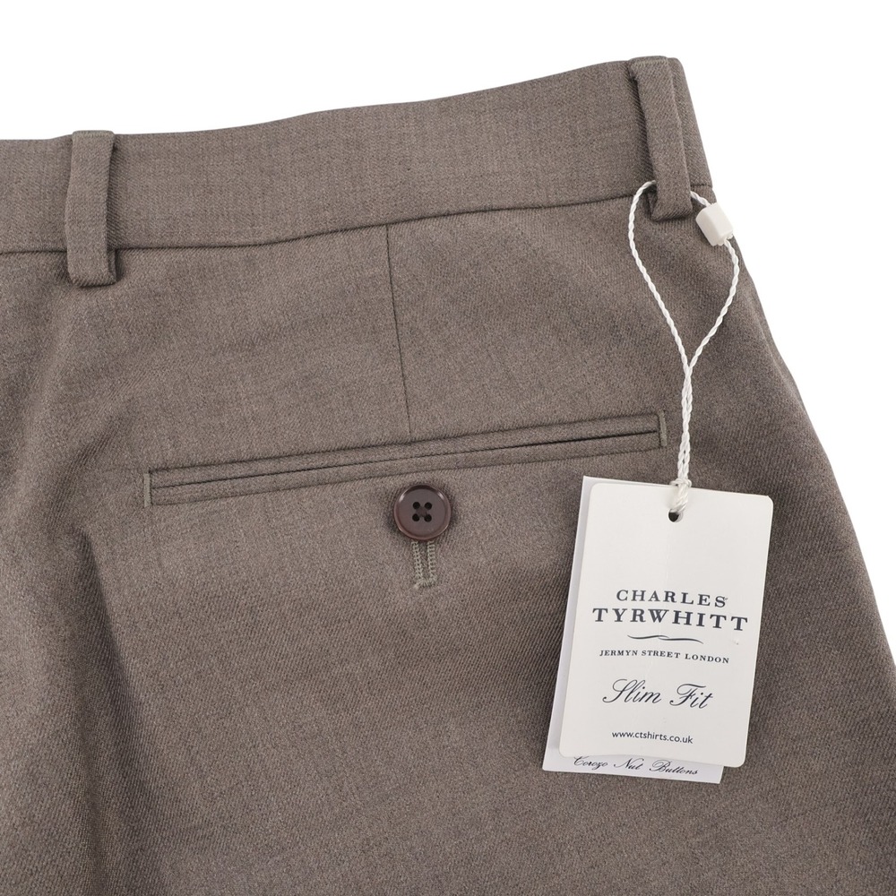 NEW Charles Tyrwhitt Slim Fit Twill Wool Dress Pants Light Brown Mens 34x30
